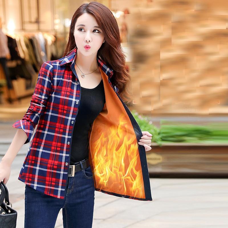 Женская осенне-зимняя утолщенная теплая куртка с подкладкой, клетчатая рубашка с длинными рукавами