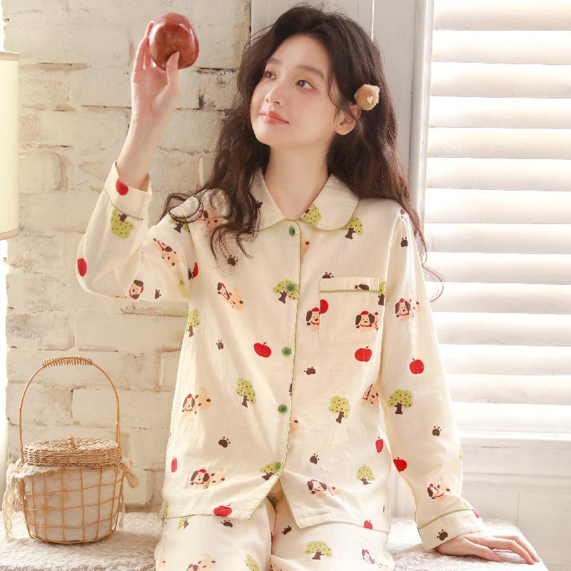 Spring and Autumn Pajamas Women's Cotton Cotton Yarn Cute Cartoon Four Seasons New Sweet Printed Women's Loungewear Long Sleeve Cover