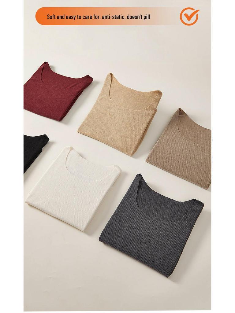 Seamless Women's U-Neck Long Sleeve Base Layer - High Elastic, Skin-Friendly, Slimming Warm Innerwear for Autumn & Winter