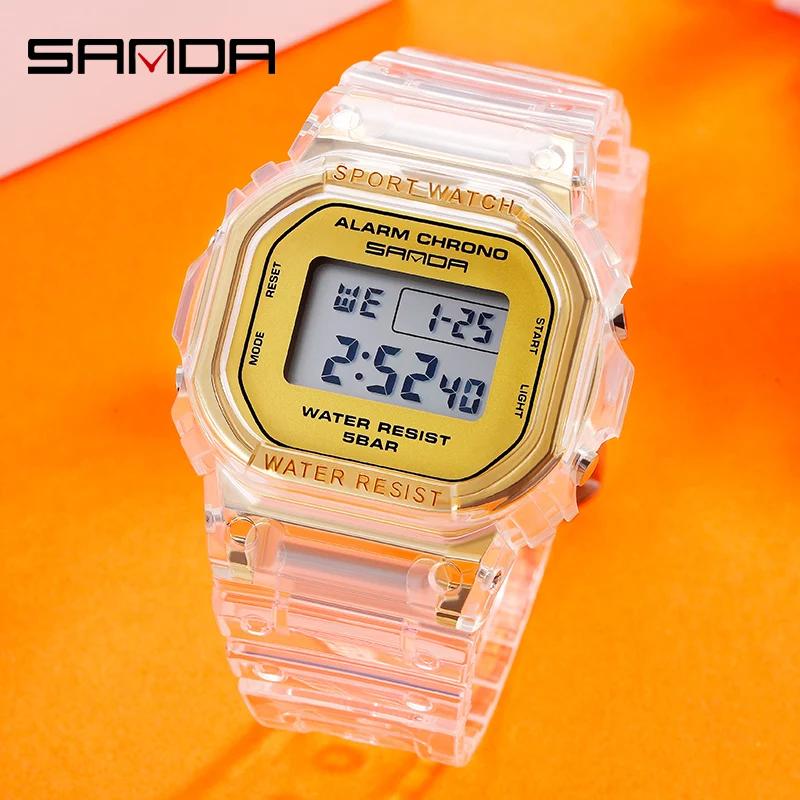SanDa Fashion Sports Watch Enthusiast Gift Transparent Strap LED Digital Waterproof Ladies Electronic Watch Men's 2009