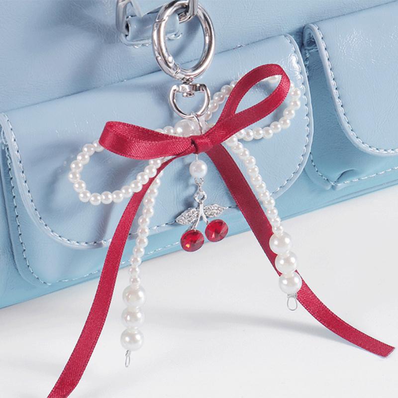 Брелок-бантик из искусственного жемчуга, брелок с бисером и лентой, подвесные аксессуары в корейском стиле, подвеска для сумки Y2K, декоративные аксессуары