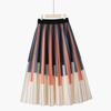 New Korean Version of High Waisted Pleated Striped Contrasting Print for a Minimalist and Slimming Look. Mid Length A-line Fashionable Skirt