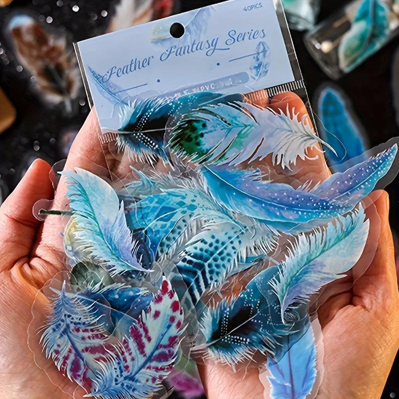 40pcs Decorative Stickers, Blue Feather Sticker Pack, Glitter Finish-Perfect For Laptops, Water Bottles & More