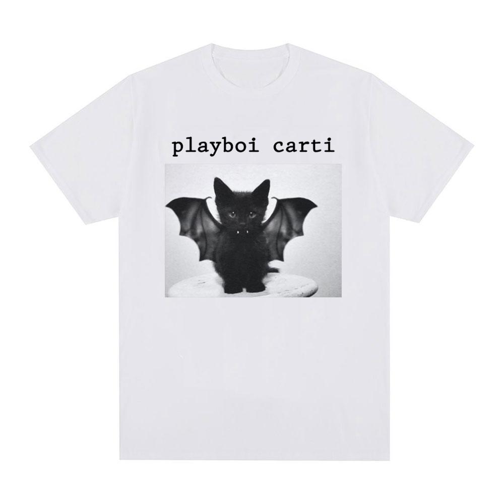 Футболка с графическим принтом кота рэпера Playboi Carti Винтажная 90-х Винтажная хип-хоп футболка Модная повседневная оверсайз футболка Уличная одежда
