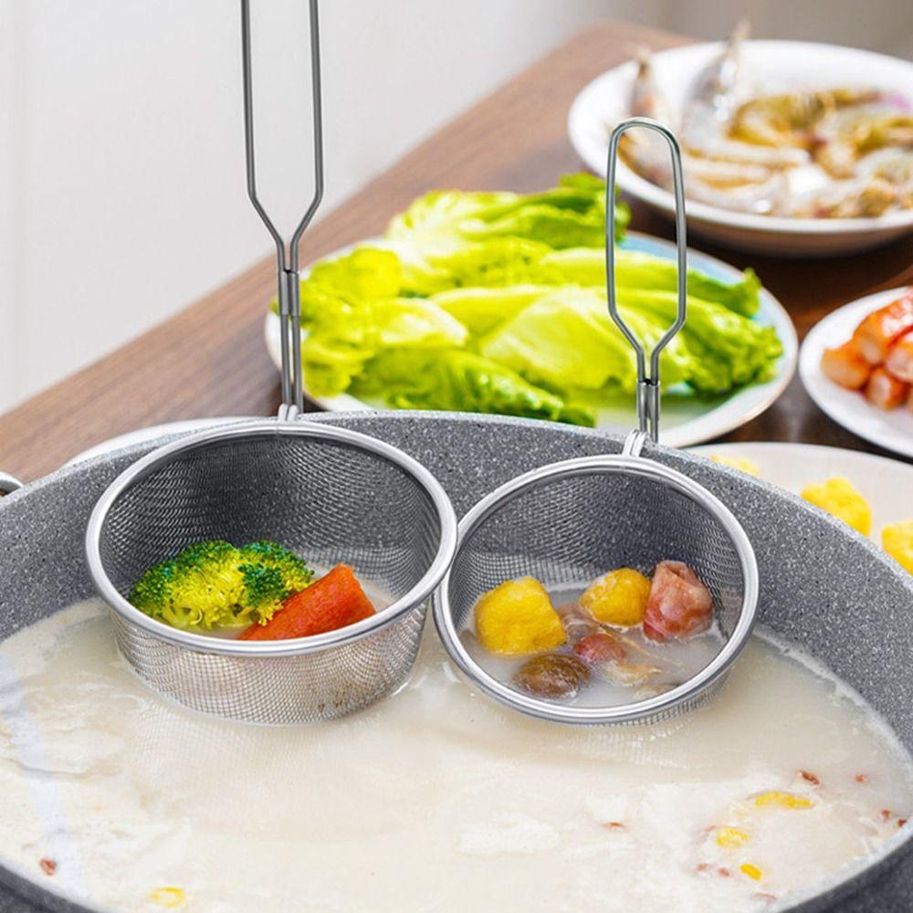 Корзина для жарки из нержавеющей стали, горячая кастрюля, ложка с прорезями для картофеля фри, пищевое сито, дуршлаг, скиммер