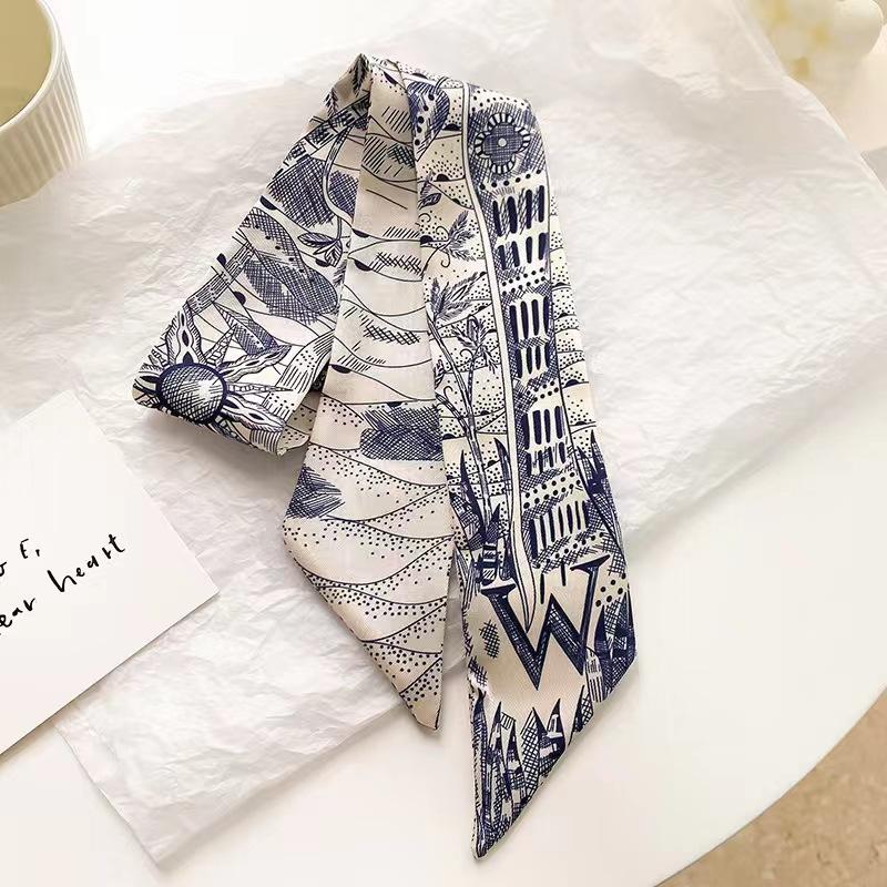 Маленький белый и нежно-зеленый шелковый шарф для женщин, тонкая лента, повязка на голову, резинка для волос, украшение для сумки, длинный