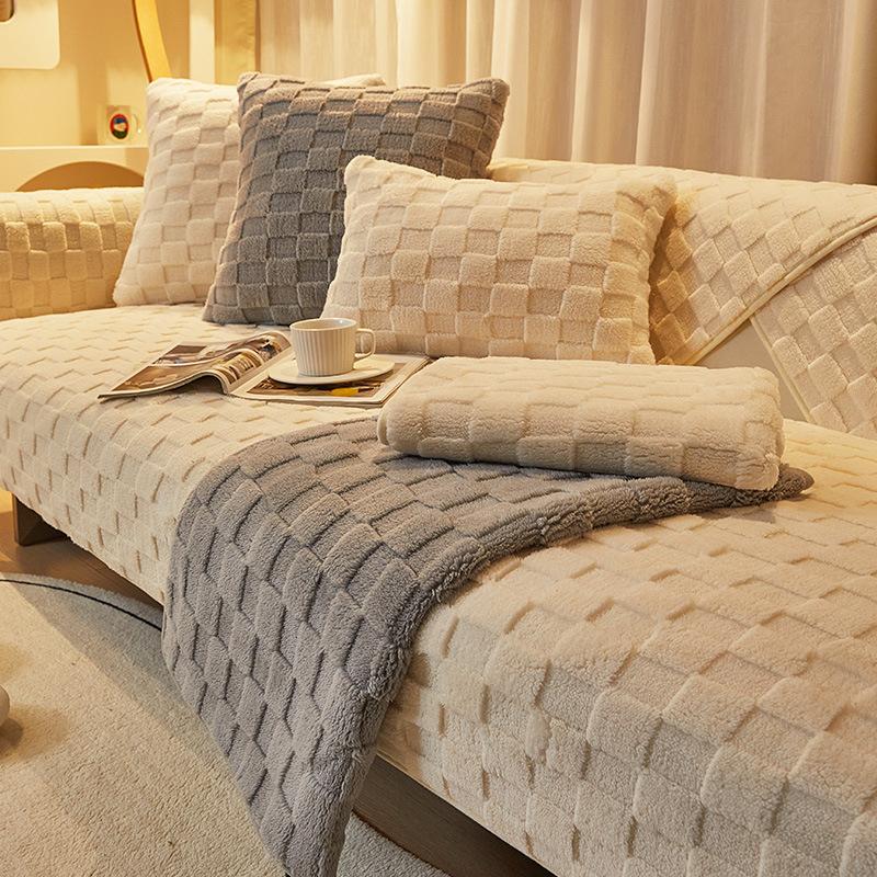 Plush Sofa Cushion Winter Nordic Non-Slip Seat Cushion Backrest Cover Towel Modern Simple Winter Leather Sofa Cover Cover Cloth