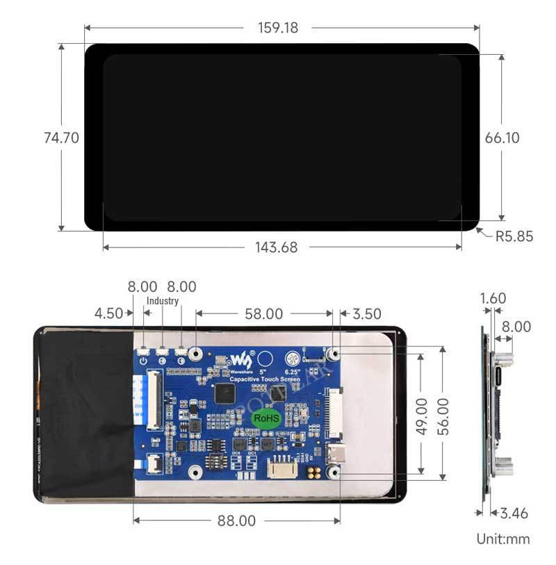 Raspberry Pi 6.25" MIPI DSI сенсорный дисплей 720x1560