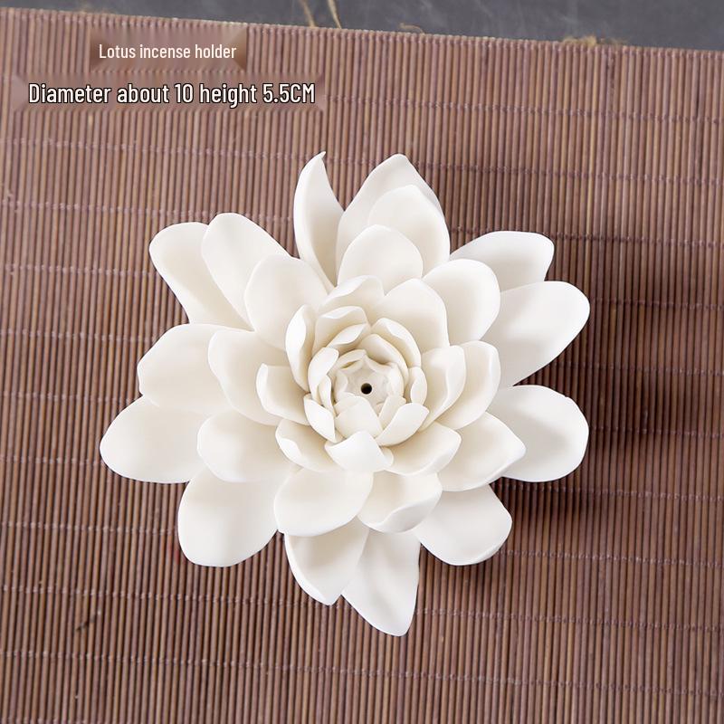 White Porcelain Lotus Incense Burner - Creative Backflow Waterfall & Smoke Ornament.