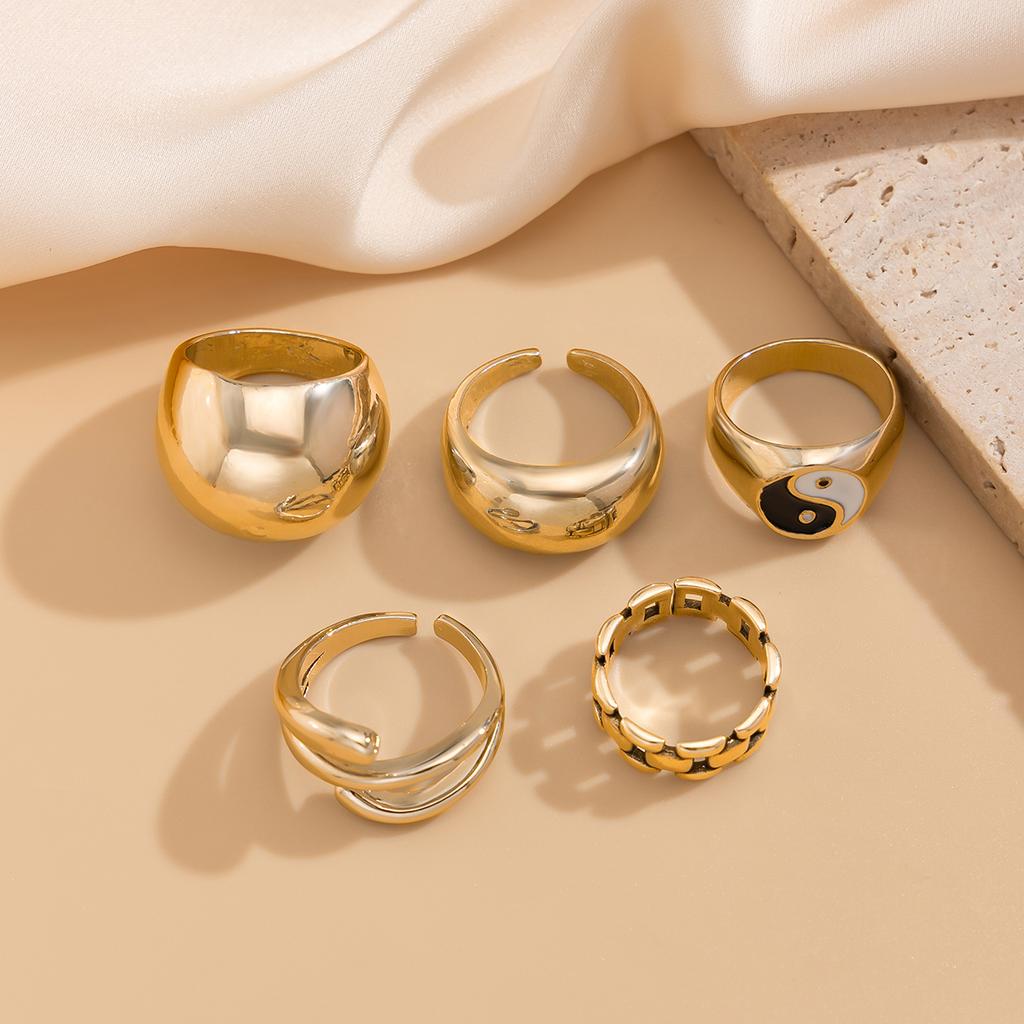 Ingemark 5Pcs/Set Trendy Creative Irregular Smooth Curved Ring for Women Punk Hip-Hop Metal Geometric Chic Rings Party Jewelry