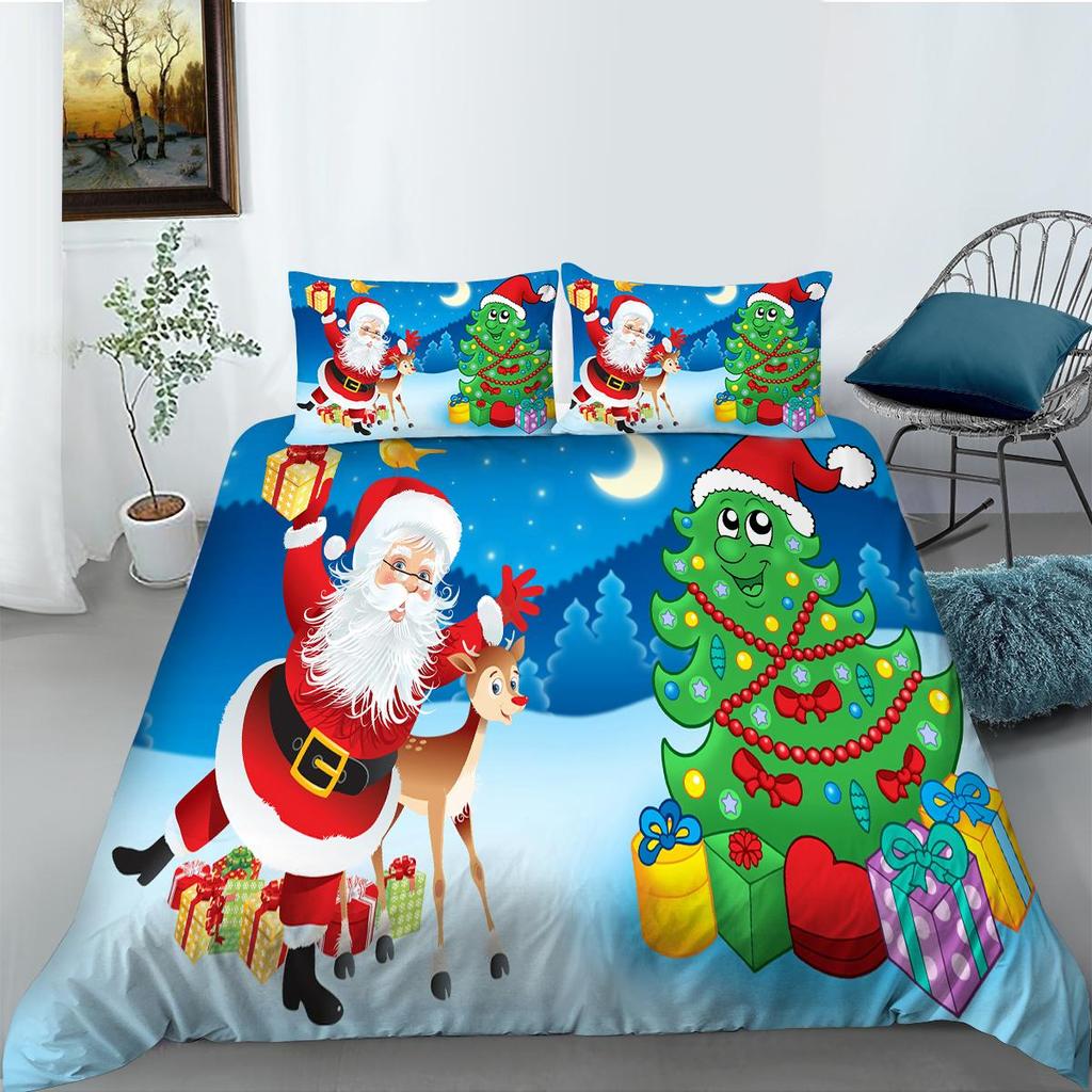 3D Christmas Bedding Holiday Decoration Quilt Cover Pillowcase 2 or 3 Double Bed Single Bed Full Size Soft Washable Zipper Home Decoration