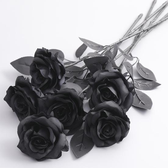 Готическая Искусственная Черная Роза Реалистичный Поддельный Шелковый Цветок Хэллоуин Домашний Офис Стол Центральная часть Искусственная Цветочная Ветка Цветочная Композиция Украшение