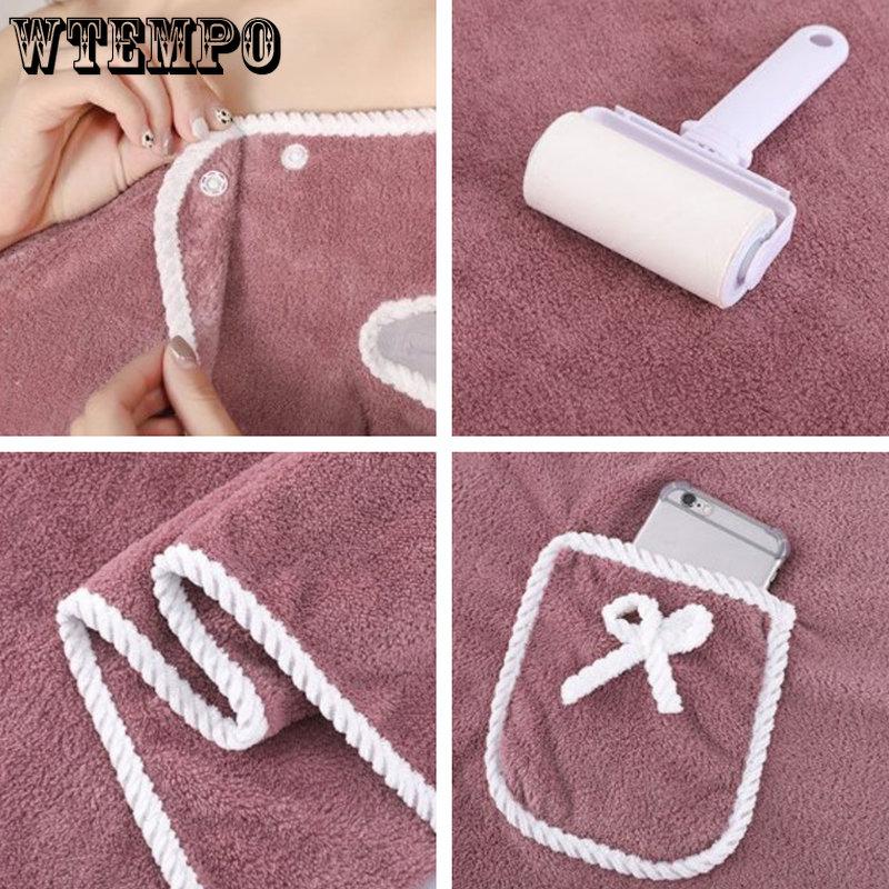 WTEMPO Многофункциональное женское дорожное повседневное банное полотенце, мягкий впитывающий халат, банный халат с карманом и бантом, пляжные полотенца