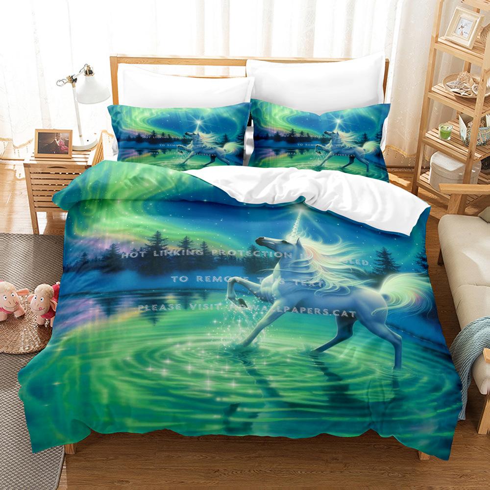 Running White Horse Bedding Set 3D Print Polyester Duvet Cover Single Twin Queen King Size for Home Decoration Birthday Gift