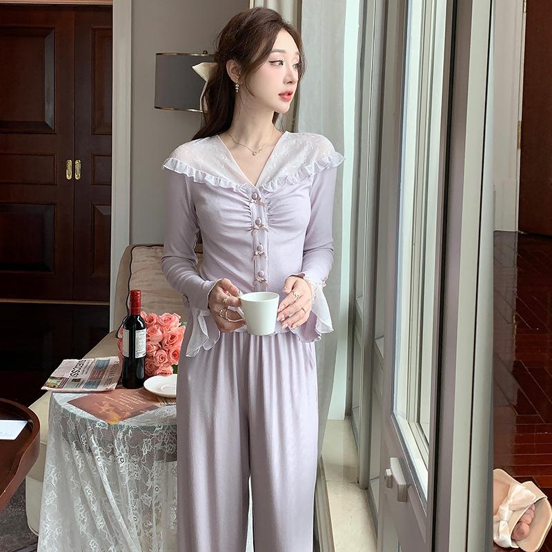 Пижамный комплект для женщин с длинными рукавами, брюки, домашний костюм, пижама женская, Loun