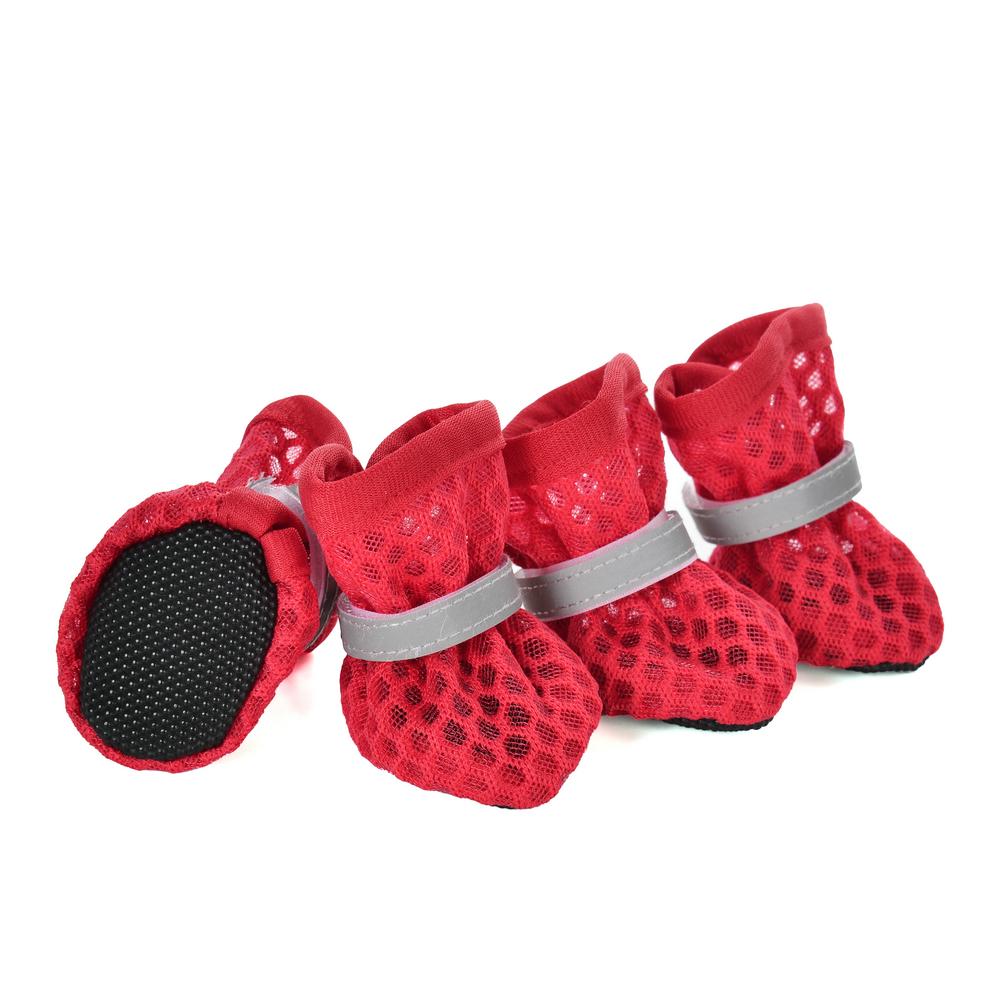 4pcs/set Pet Shoes Reflective Breathable Puppy Boots For Small Medium Dogs Cats Outdoor Soft Non-slip Mesh Shoes Pug Supplies