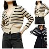 Полосатый вязаный крючком кардиган свитера для женщин осенние модные наряды одежда повседневная застежка на пуговицы круглый вырез трикотажные кардиганы