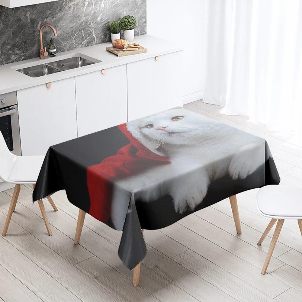 Скатерть с изображением кота, милая кошка, животное, противообрастающая водонепроницаемая прямоугольная кухонная скатерть, украшение для дома