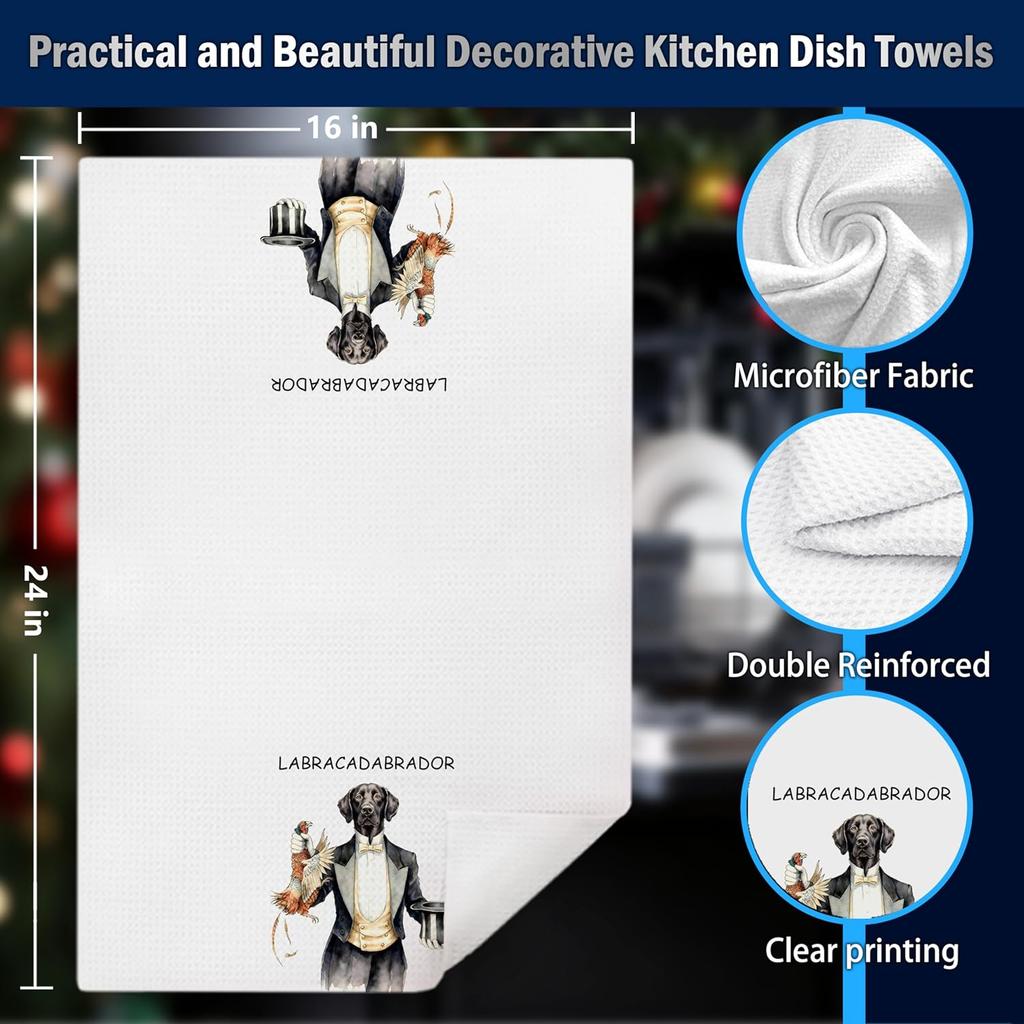 Funny Black Labrador Retriever Kitchen Dish Towels, Black Lab Gifts, All Food Must Go to The Lab for Testing Decorative Hand Tea Towels for Kitchen