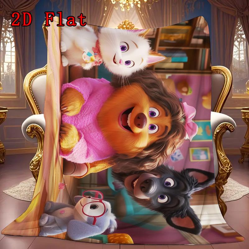 Cute Cats and Dogs 2D Flat Pattern Flannel Blanket High quality All Seasons Warmth and Comfort Perfect for Christmas Gifts.MMT0918373