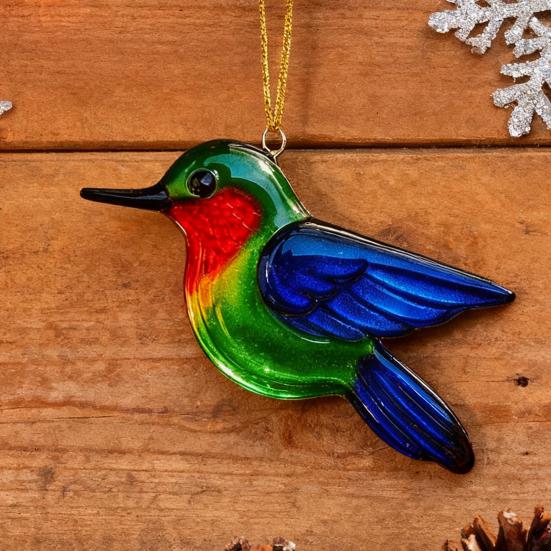 Fused Glass Birds Ornament Acrylic Hummingbird Owl Blue Jay Kingfisher Chickadee Christmas Ornament for Xmas Tree Decor