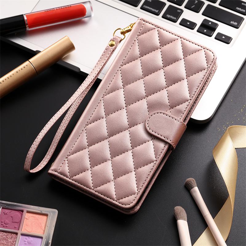 S23 S24 Ultra Checkered Leather Case For Samsung Galaxy S24 S23 S22 S21 S20 FE S10 Note 20 Ultra 10 Plus 9 8 Lanyard Flip Cover