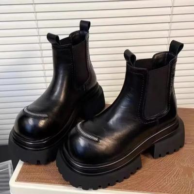 2025 Новые женские ботильоны на толстой подошве Осенне-зимняя обувь Элегантные современные сапоги-чулки Круглый носок Средний каблук