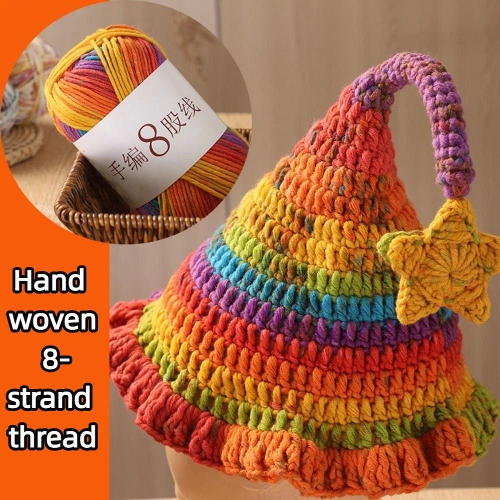 8 Strands Hand Knitting Yarn DIY Multi-Color 8-Ply Crochet Yarn Rainbow Segment Coarse Yarn Hand-Dyed Yarn Crochet Projects
