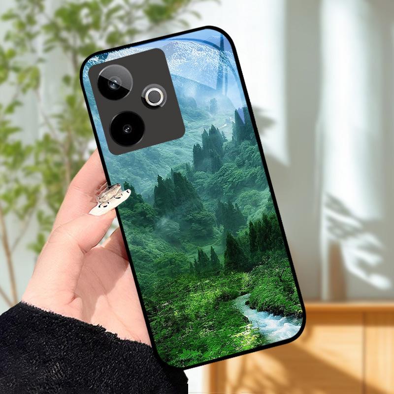 Для Realme GT7 5G Чехол Роскошный Чехол с Рисунком Закаленное Стекло Чехол для Телефона Для Realme GT 7 Fundas Жесткий PC Ударопрочный Корпус Бампер