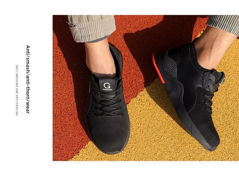 Мужские всесезонные защитные ботинки со стальным носком, защита от ударов и проколов, дышащая ткань с большой буквой G, резиновая подошва