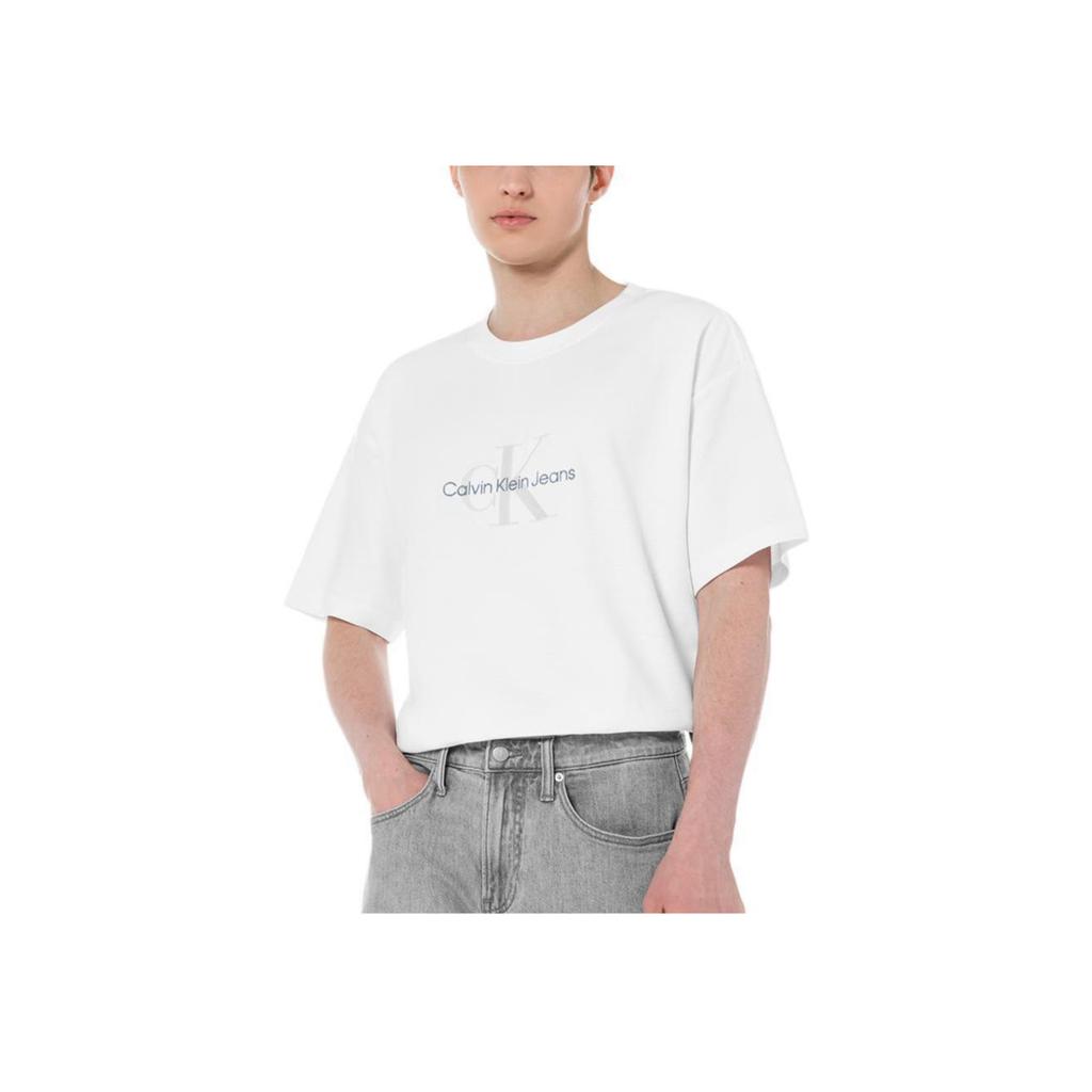 Calvin Klein Embroidered Logo Oversized Crewneck T-Shirt Men Tops White J322847-YAF