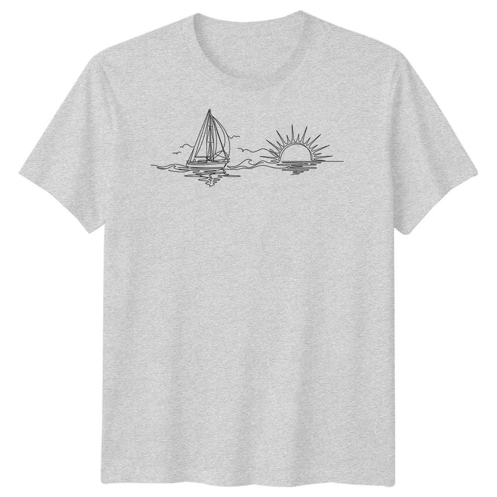Sailboat Sunset Sailing Travel Unisexs TShirt Ocean Line Art
