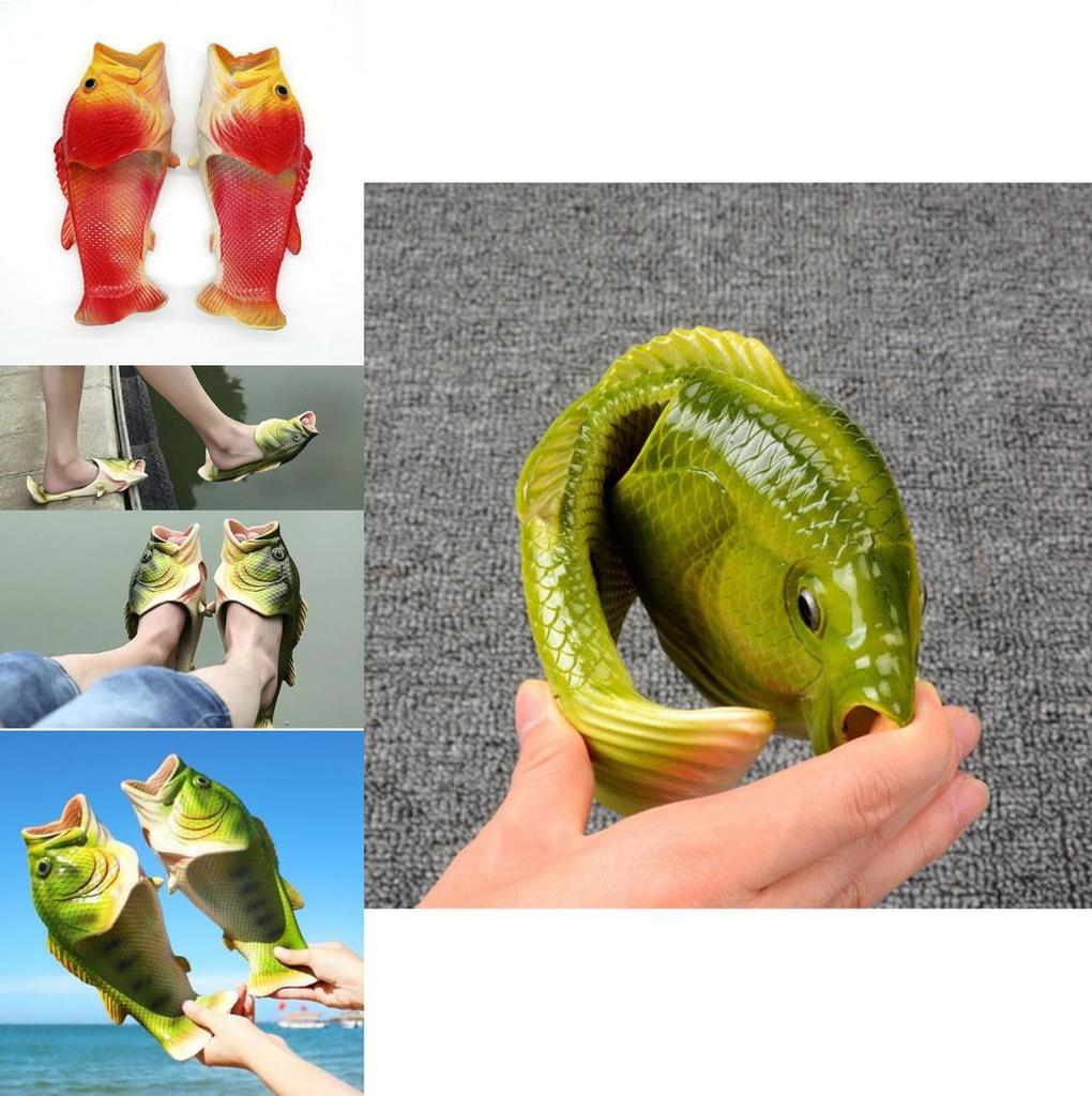 Веселые и необычные тапочки-сандалии с рыбками для взрослых и детей