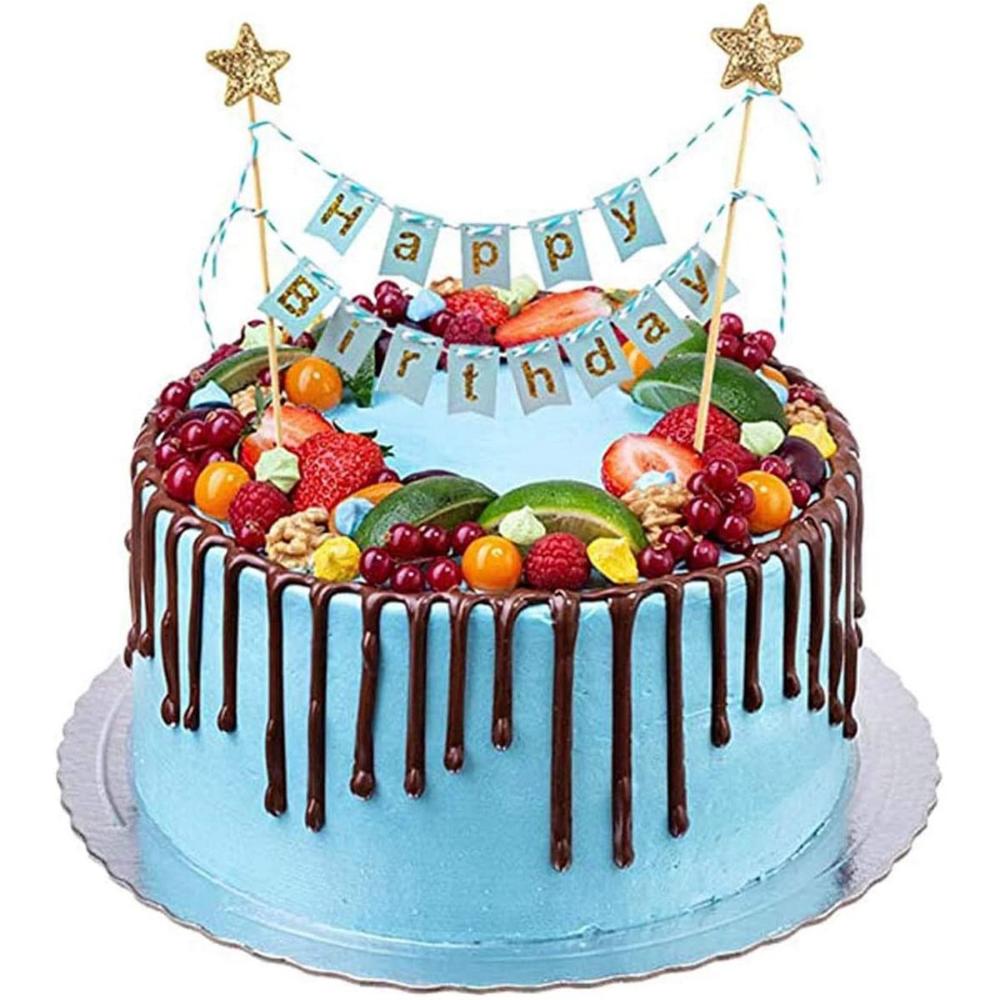 DIY Gold Banner Happy Birthday Bunting Baking Decoration Party Supplies Cake Flags Cake Topper