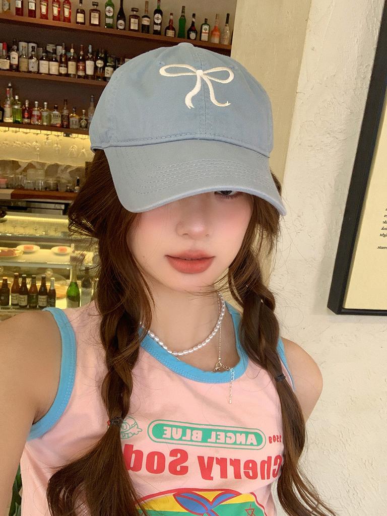 Elegant Cotton Summer Baseball Cap With Adorable Bow Embroidery For Women