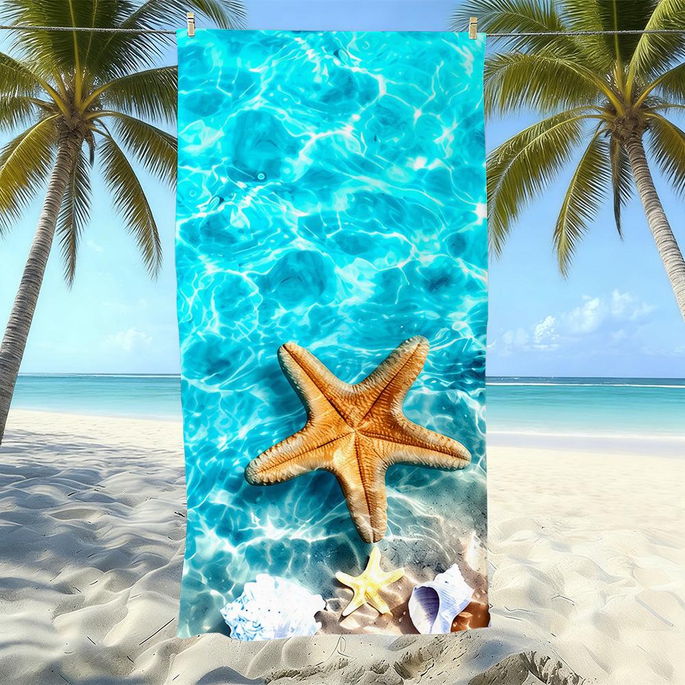 Seaside Microfiber Beach Towel, Water-Absorbing Quick-Drying Double-Sided Velvet Printed Bath Towel