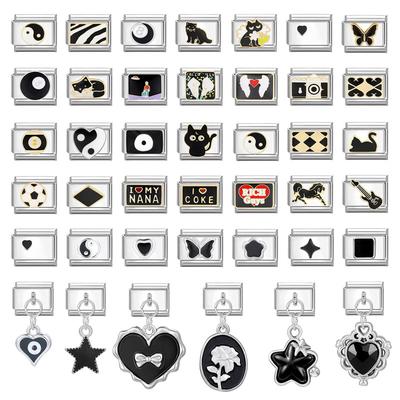 Черный шар №8 Кошачий глаз Тай-чи Бабочка Сердце Итальянские шармы-звенья Подходят для браслета из нержавеющей стали 9 мм Женские DIY Изготовление Подарки