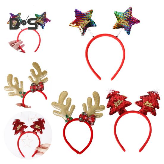 Рождественская повязка на голову с рогом оленя, повязка на голову в виде звезды Санта-дерева, праздничный обруч для волос, аксессуар для косплея для женщин и детей