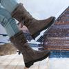 Женские мягкие эластичные зимние теплые холодные стеганые с кисточками снегоступы нескользящие износостойкие для улицы отдыха спорта кожаные до середины икры хлопковые ботинки