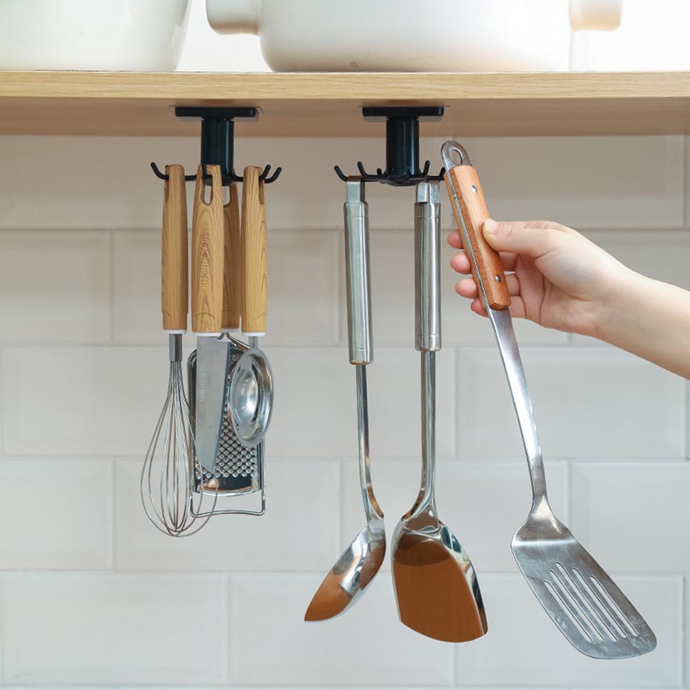 360 Degree Rotating Utensil Rack Hook Holder Wall Kitchen Tool Storage Holders for Bathroom Cabinet Hanging Organizer