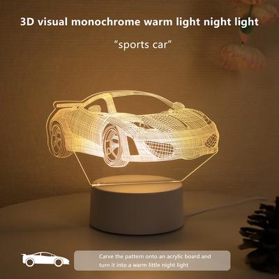 3D монохромный теплый свет спортивный автомобиль акриловый маленький ночник домашний декор ночник подходит для спален, кабинетов