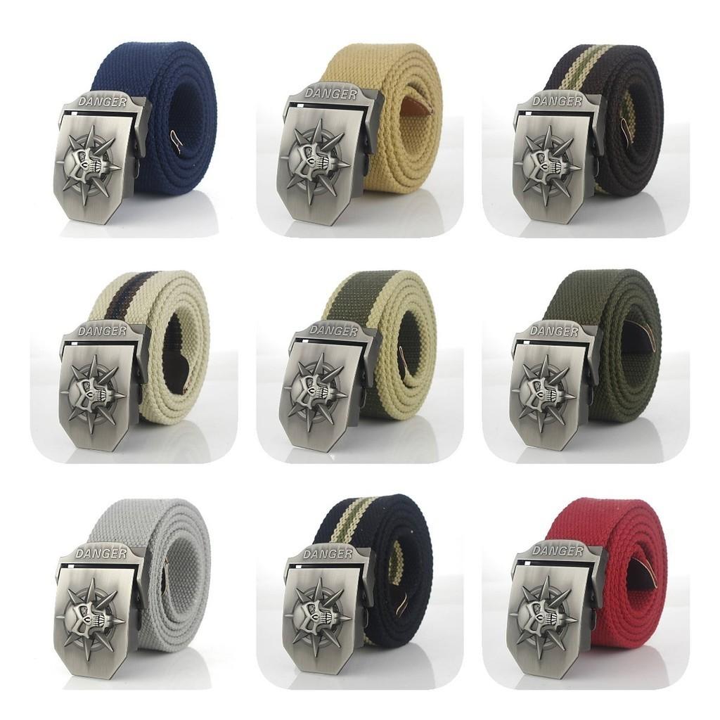 Premium Canvas Belt With Skull Buckle For Men And Women Adjustable 120cm