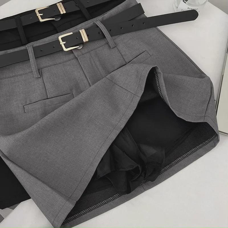 Женская юбка А-силуэта серого цвета с высокой талией, весна 2024 г. — стиль колледжа, облегающий крой, защита от воздействия внешней среды