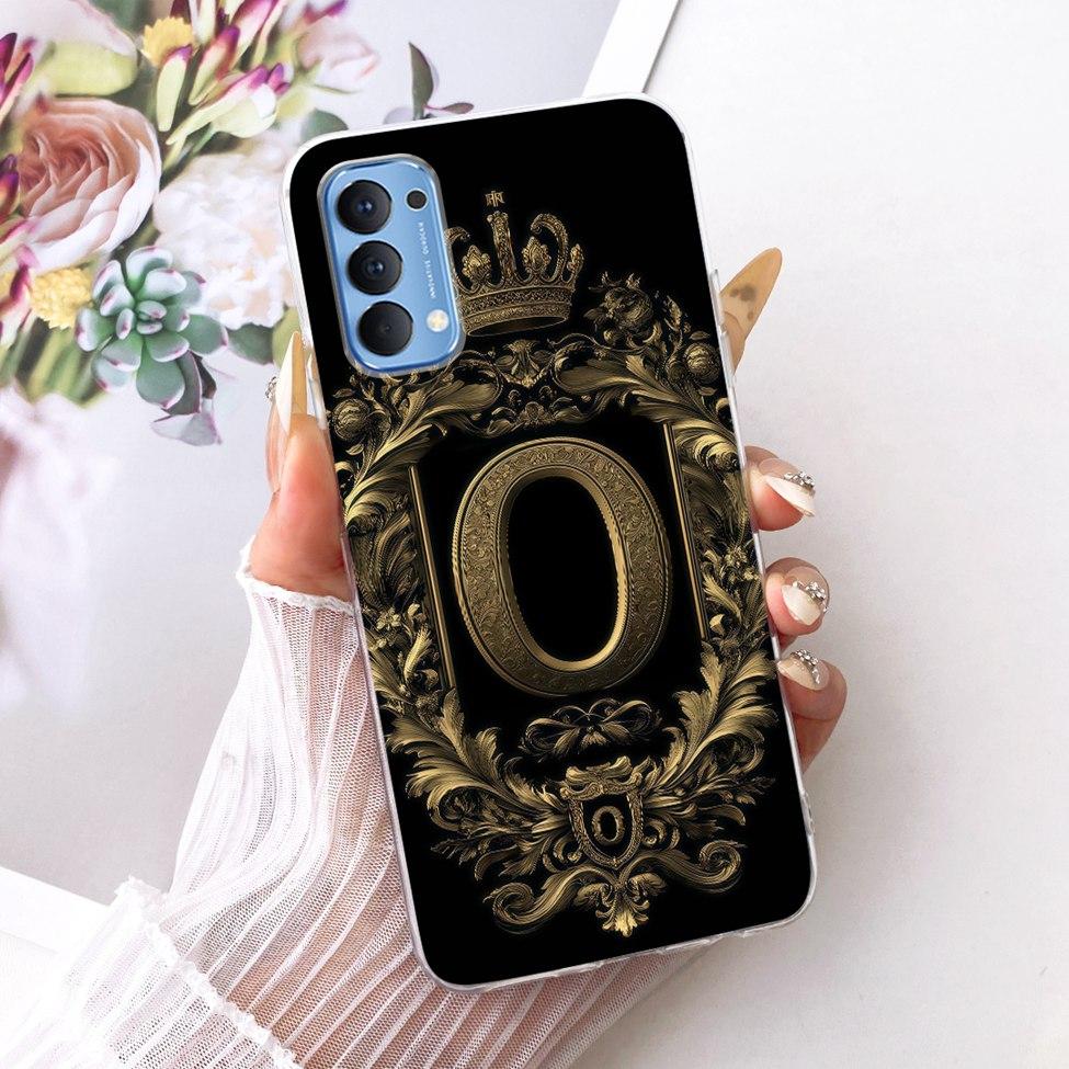 Transparent For Oppo Reno4 4G Case CPH2113 Luxury Crown A-Z Letters 2D Flat Pattern Soft Bumper For Oppo Reno 4 4G Phone Case