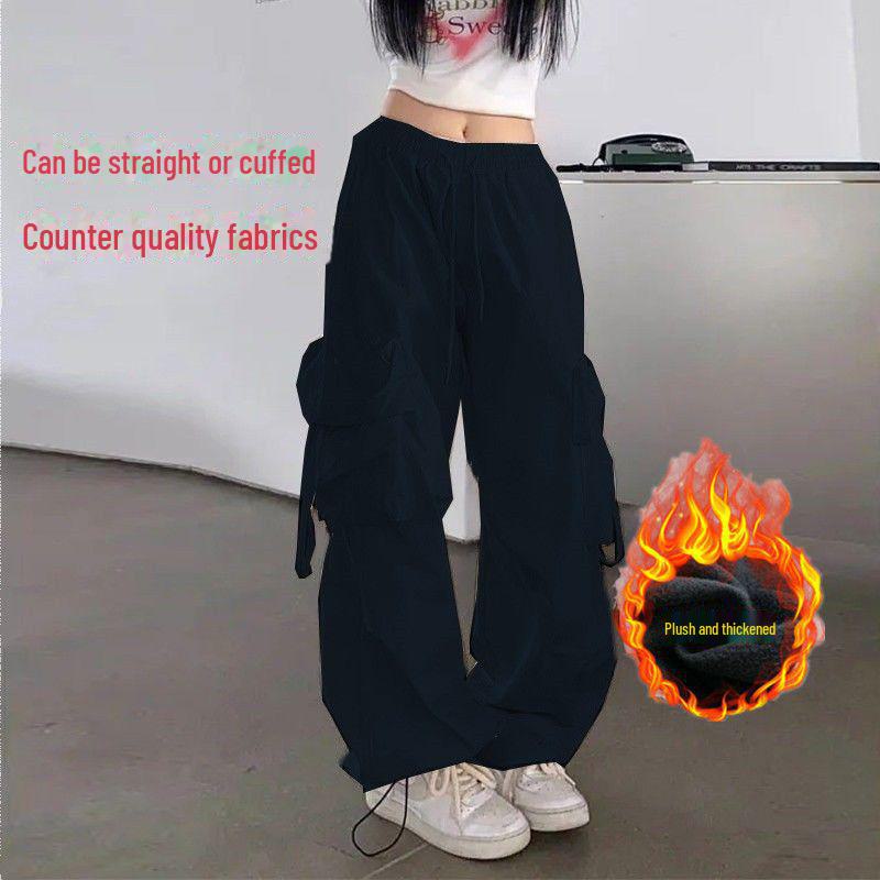 Плотный комбинезон в американском стиле 2024 года: Женский тренд осень/зима, повседневные универсальные прямые широкие брюки свободного кроя для мужчин