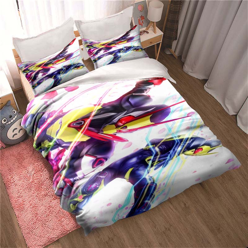 Masked Rider themed bedding set with duvet cover and pillowcases – suitable for single, double, king, and queen beds. A festive