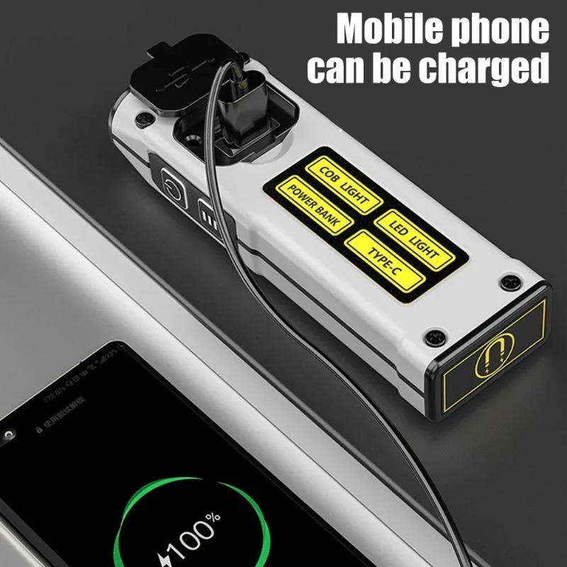 NEW Super Bright LED Source Flashlight Work Lamp with Magnet Alarm SOS Key Chain Power Bank Waterproof Emergency Flashlight