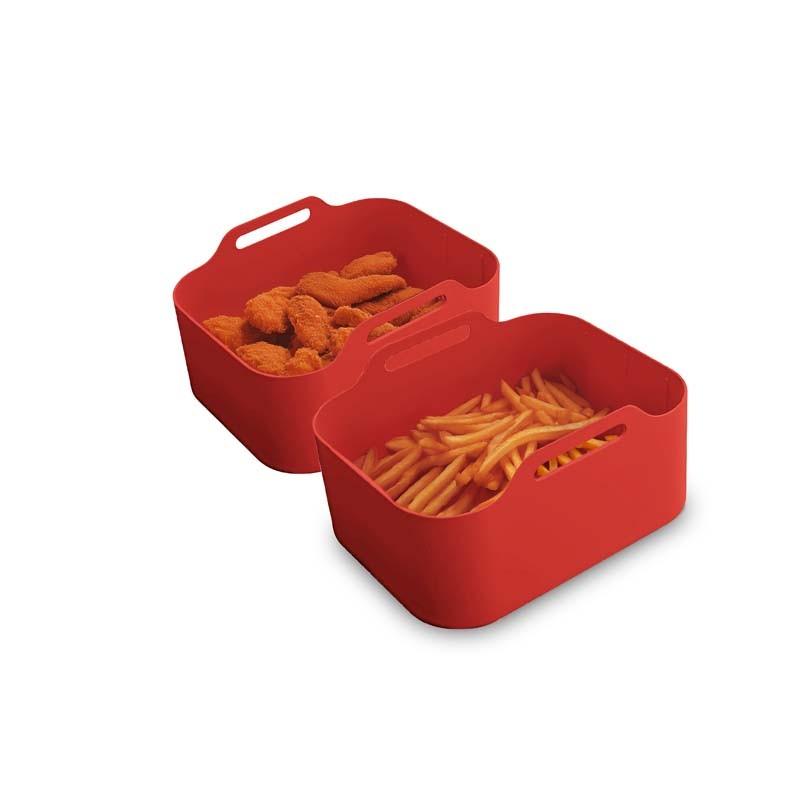 Silipot2 - Silipot2 Красный - Набор из 2 красных силиконовых корзин - Антипригарные - Многоразовые - 21,5×14,5×7 см