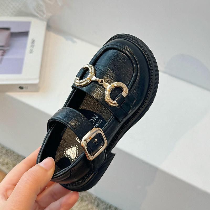 2025 Girls' Spring & Autumn Square Toe Loafers - Soft Sole, Non-Slip, Versatile Horsebit Buckle Leather Shoes