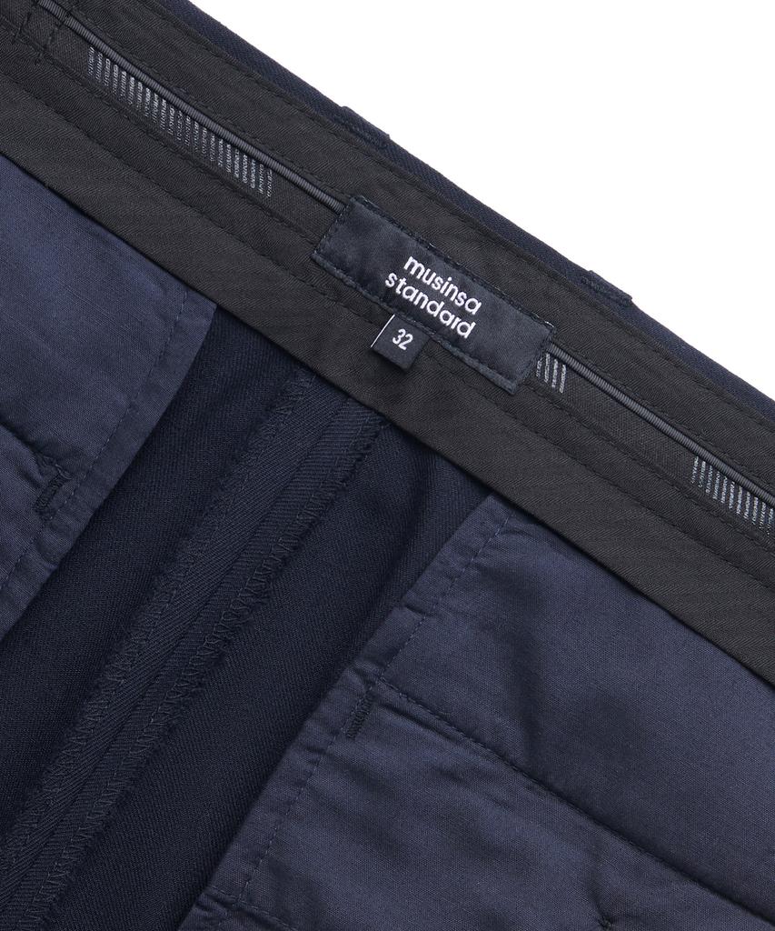 MUSINSA STANDARD Wool Tapered Hidden Banding Crop Slacks [Navy]